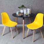 Conjunto Mesa Tower Redonda 80 cm Preta + 2 Cadeiras Kelen Amarelo