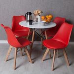 Conjunto Mesa Tower Redonda 80 cm Branca Tensores + 4 Cadeiras Synk Pro Vermelho