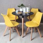Conjunto Mesa Tower Redonda 80 cm Preta + 4 Cadeiras Synk Pro Amarelo