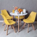 Conjunto Mesa Tower Redonda 80 cm Branca + 4 Cadeiras Synk Pro Amarelo
