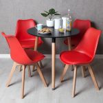 Conjunto Mesa Tower Redonda 80 cm Preta + 4 Cadeiras Synk Basic Vermelho