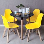 Conjunto Mesa Tower Redonda 80 cm Preta + 4 Cadeiras Kelen Amarelo