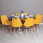 Conjunto Mesa Tower Retangular 120 x 80 cm Preta + 6 Cadeiras Tilsen Amarelo