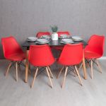 Conjunto Mesa Tower Retangular 120 x 80 cm Preta + 6 Cadeiras Tilsen Vermelho