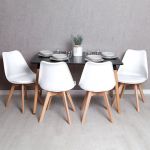 Conjunto Mesa de Jantar Tower Retangular 120 x 80 cm Preto e Conjunto 4 Cadeiras Synk Basic Branco