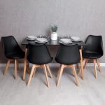 Conjunto Mesa de Jantar Tower Retangular 120 x 80 cm Preto e Conjunto 4 Cadeiras Synk Basic Preto