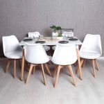 Conjunto Mesa de Jantar Tower Retangular 120 x 80 cm Branca e Conjunto 6 Cadeiras Synk Basic Branco