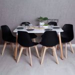 Conjunto Mesa de Jantar Tower Retangular 120 x 80 cm Branca e Conjunto 6 Cadeiras Kelen Preto