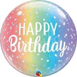 Qualatex Balão Bubble Happy Birthday Rainbow 56cm