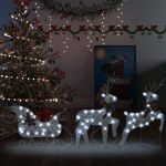 Decoração de Natal Renas/trenó Exterior 60 Luzes LED Prateado - 289978