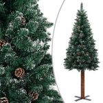 Árvore de Natal Fina Madeira Genuína e Neve Branca 210 cm Verde - 320962