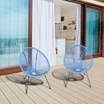Outsunny Conjunto de 2 Cadeiras de Jardim Acapulco de Vime Forma Oval com Apoia Braços Encosto Alto para Interior Exterior 73x77x87 cm Azul