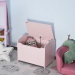 Homcom Caixa de Armazenamento Infatil com Tampa Tipo Baú para Crianças Acima de 3 Anos para Livros Roupa Brinquedos 60x40x48cm Rosa
