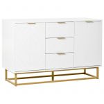 Homcom Armário de Armazenamento Aparador Auxiliar com 3 Gavetas e 2 Armários com Porta Prateleira Ajustável para Sala Cozinha 120x40x76 cm Branco