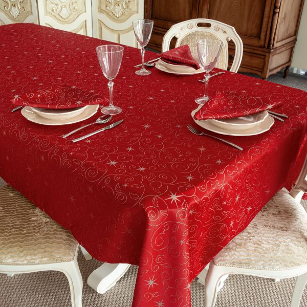 Toalha de Mesa de Natal Christmas Stars Vermelho e Prata 150cm x 300cm -  PMES0926 | Kuantokusta
