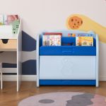 Homcom Estante Infantil de Brinquedos e Livros para Crianças com 2 Prateleiras e Caixa de Armazenamento com Tampa Dobrável 70x33x62,5cm Azul