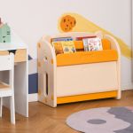 Homcom Estante Infantil de Brinquedos e Livros para Crianças com 2 Prateleiras e Caixa de Armazenamento com Tampa Dobrável para Habitação Infantil 70x33x62,5cm Amarelo