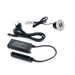 Emuca Conector redondo, para encastrar no móvel, 2 entradas USB, D. 37 mm, Plástico, Cinza metalizado - 5070625