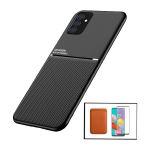 Kit Capa Magnetic Lux + Magentic Wallet Brown + 5D Full Cover para Samsung Galaxy M52 5G