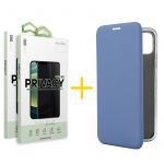 Skyhe Conjunto Skyhe 2x Película de Vidro Anti-spy + Capa para iPhone 13 Pro Max Prm Flip Cover Blue - 8434009700944