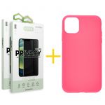 Accetel Conjunto Accetel 2x Película de Vidro Anti-spy + Capa para iPhone 13 Pro Max Silicone Liso Pink - 8434009700425