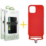 Accetel Conjunto Accetel 2x Película de Vidro Anti-spy + Capa para iPhone 13 Pro Gel Rope Red - 8434009698579