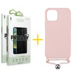 Accetel Conjunto Accetel 2x Película de Vidro Anti-spy + Capa para iPhone 13 Pro Gel Rope Pink Pastel - 8434009698562
