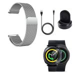 Kit Pulseira Bracelete Milanese Loop Fecho Magnético + Carregador Usb Charger + Película Protectora Ecrã Vidro - Samsung Gear S3 Frontier - Cinza