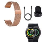 Kit Pulseira Bracelete Milanese Loop Fecho Magnético + Carregador Usb Charger + Película Protectora Ecrã Vidro - Samsung Gear S3 Frontier - Rosa