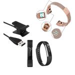 Kit Pulseira Bracelete Milanese Loop Fecho Magnético + Carregador Usb Charger + Película Protectora Ecrã Gel Full Cover - Fitbit Alta - Rosa