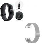 Kit Pulseira Bracelete Milanese Loop Fecho Magnético + Película Protectora Ecrã Gel Full Cover - Fitbit Charge 3 - Cinza