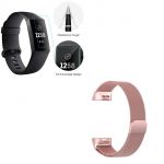 Kit Pulseira Bracelete Milanese Loop Fecho Magnético + Película Protectora Ecrã Gel Full Cover - Fitbit Charge 3 - Rosa