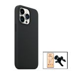 Kit Vidro Temperado CeramicGlass Full Cover + Capa Silicone Líquido + Suporte Magnético de Carro Reforçado para iPhone 13 Pro