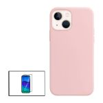 Kit Película de Vidro Temperado 5D Full Cover + Capa Silicone Líquido para iPhone 13 Mini Pink