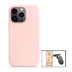 Kit Vidro Temperado Ceramica Full Cover + Capa Silicone Líquido + Suporte de Carro Magnético L para iPhone 13 Pro Pink - 7427285654712