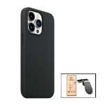 Kit Vidro Temperado Ceramica Full Cover + Capa Silicone Líquido + Suporte de Carro Magnético L para iPhone 13 Pro - 7427285654675