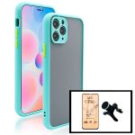 Kit Capa Traseira Proteção Camara + Vidro Temperado Ceramica Full Cover + Suporte Magnético Com Pernas para iPhone 13 Pro - Azul Claro - 7427285654590