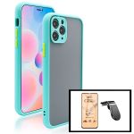 Kit Capa Traseira Proteção Camara + Vidro Temperado Ceramica Full Cover + Suporte de Carro Magnético L para iPhone 13 Pro - Azul Claro - 7427285654583