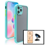 Kit Capa Traseira Proteção Camara + Vidro Temperado Ceramica Full Cover + Suporte Magnético para iPhone 13 Pro - Azul Claro - 7427285654576