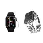 Kit Bracelete de Aço + Ferramenta + Pelicula de Hydrogel para Apple Watch Edition Series 7 - 41mm - Cinza / Transparente - 7427285681930