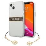 Guess Capa Hard Capa Guhcp13Skb4Gbr iphone 13 Mini Brown Strap Charm Transparent