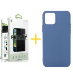 skyhe Conjunto 1 x Película de Vidro Anti-Spy + Capa skyhe para iPhone 13 Pro Max Silicone Líquido Azul, Película 2.5D, com Acabamento Mate, Pelicula Cobertura Anti-Espionagem Máxima Privacidade, Espessura de 0.33mm, Retira Visibilidade Lateral, Cola Int