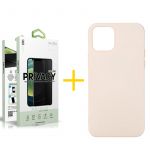 skyhe Conjunto 1 x Película de Vidro Anti-Spy + Capa skyhe para iPhone 13 Pro Max Silicone Líquido Rosa-Creme, Película 2.5D, com Acabamento Mate, Pelicula Cobertura Anti-Espionagem Máxima Privacidade, Espessura de 0.33mm, Retira Visibilidade Lateral, Co