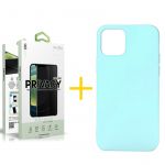 skyhe Conjunto 1 x Película de Vidro Anti-Spy + Capa skyhe para iPhone 13 Pro Max Silicone Líquido Verde-Água, Película 2.5D, com Acabamento Mate, Pelicula Cobertura Anti-Espionagem Máxima Privacidade, Espessura de 0.33mm, Retira Visibilidade Lateral, Co
