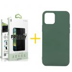 skyhe Conjunto 1 x Película de Vidro Anti-Spy + Capa skyhe para iPhone 13 Pro Silicone Líquido Verde, Película 2.5D, com Acabamento Mate, Pelicula Cobertura Anti-Espionagem Máxima Privacidade, Espessura de 0.33mm, Retira Visibilidade Lateral, Cola Integr