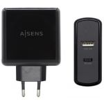 AISENS Carregador USB-C PD3.0 45W + USB-A 12W (Preto) - ASCH-2PD45A-BK