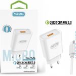 Accetel Kit Carregador + Cabo Micro-USB AC405W para Samsung Galaxy S20 5G Multi-Voltagem Automática Rápida Velocidade de Carregamento 2.1A Branco - 8434009839125