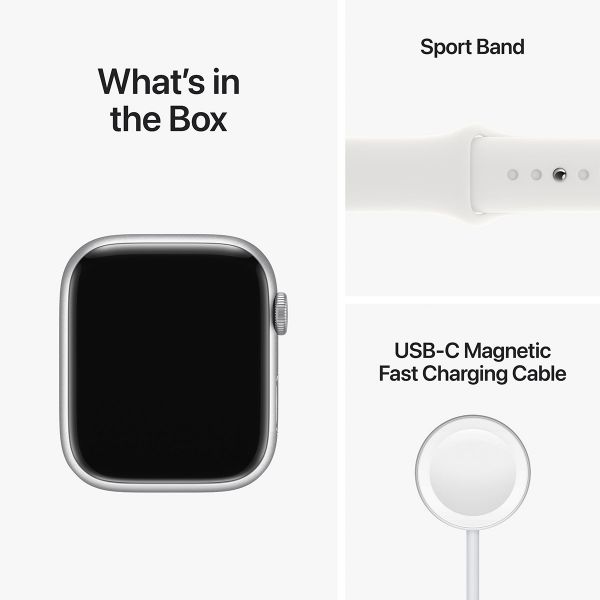 Apple Watch Series 8 GPS+Cellular 45mm Alumínio Prateado c/ Bracelete Desportiva Branca
