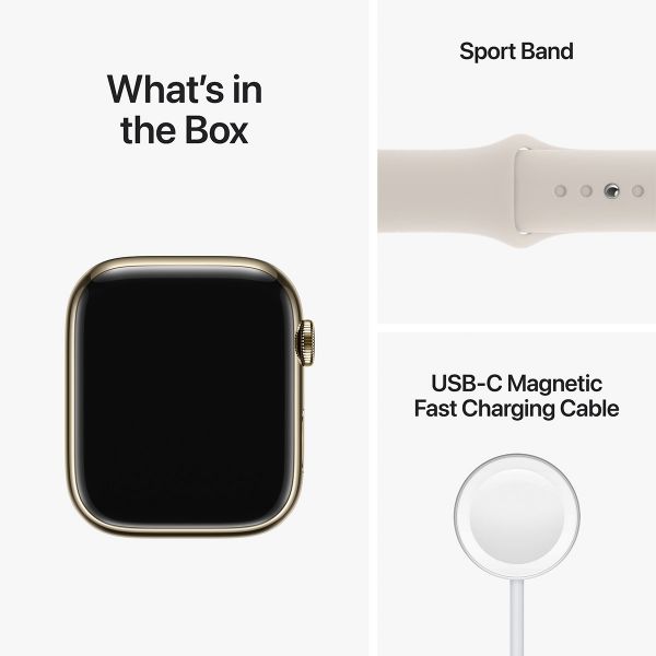 Apple Watch Series 8 GPS+Cellular 45mm Aço Inoxidável Dourado com Bracelete  desportiva Luz das estrelas