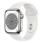 Apple Watch Series 8 GPS+Cellular 41mm Aço Inoxidável Prateado c/ Bracelete Desportiva Branca